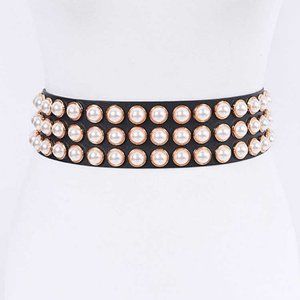 Plus Size Pearl Studs Fashion Belt - Black